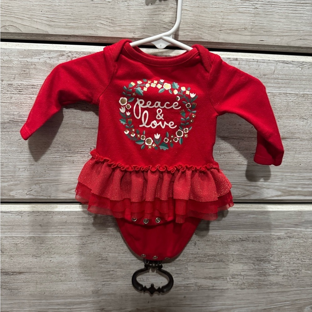 Cat & Jack Red Baby Bodysuit with Floral Accents PEACE & LOVE